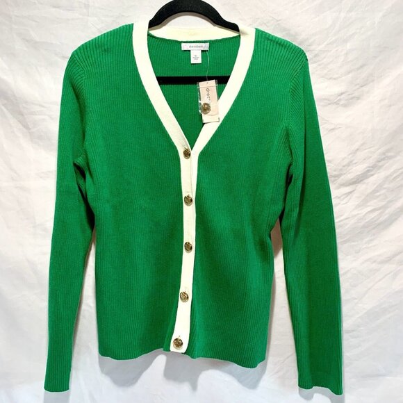 VTG Y2K Dress Barn Womens Long Sleeve Button Up Cardigan Sweater Green Sz M NWT - Picture 1 of 11